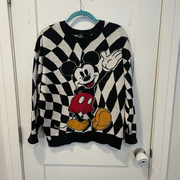 Disney Sweaters - Disney Womens Mickey Mouse Checkered Crewneck Lightweight Sweater Sz. Large